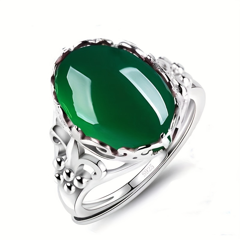 Men's Adjustable Red or Green Agate Crown Ring, Ethnic Style