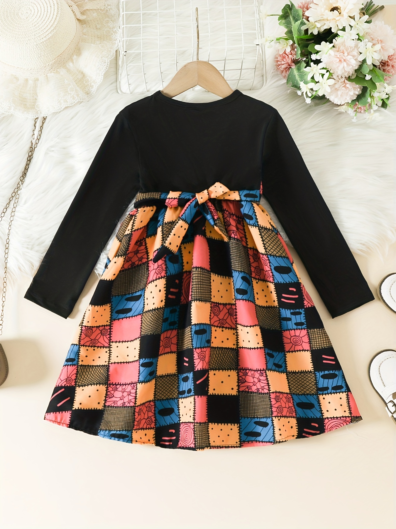 Girls' Halloween Ghosts Long Sleeve Dress