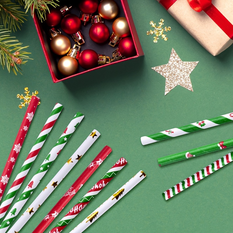 200Pcs Christmas Red Paper Straws