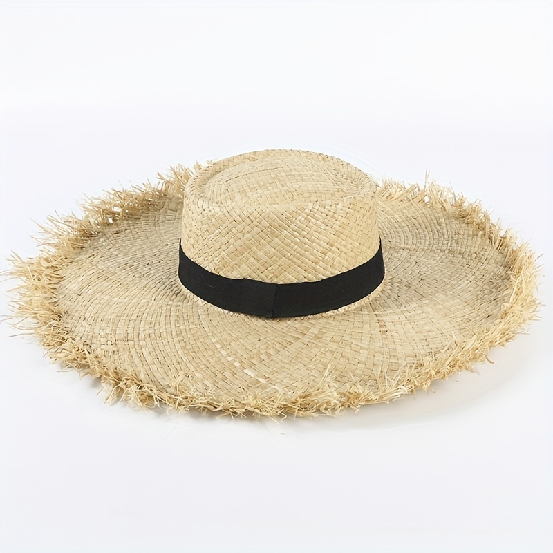 White Beach Hat Frayed Straw Hat Wide Brim Hat Floppy Sun Hat