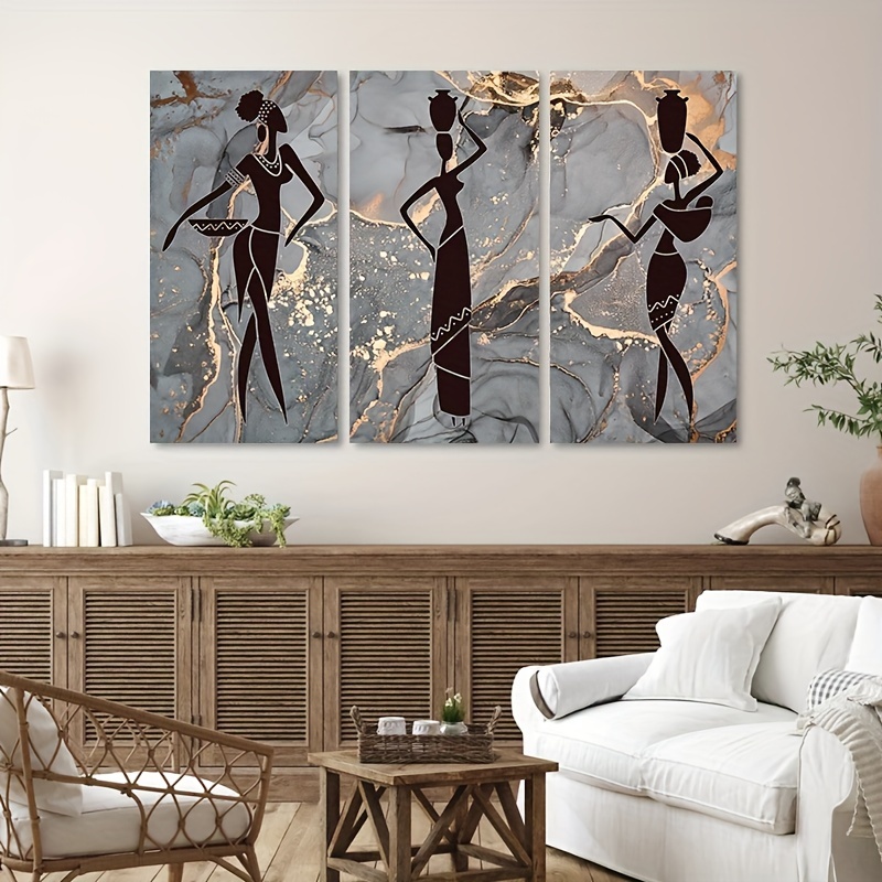  Cuadro de figura moderna de piel negra para mujer, arte de pared  dorado, lienzo, pintura, pósters, sala de estar, decoración del hogar,  obras de arte de 15.7 x 23.6 in (16