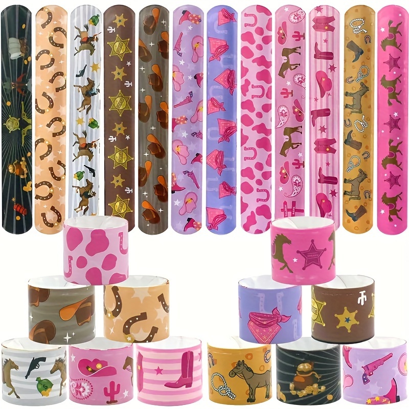 

12pcs, Western Cowgirl Slap Bracelets For Girls Wristbands Party Favors Decoration Supplies For Birthday Disco Last Rodeo Bachelorette Let's Go Girls Horse Party Gifts