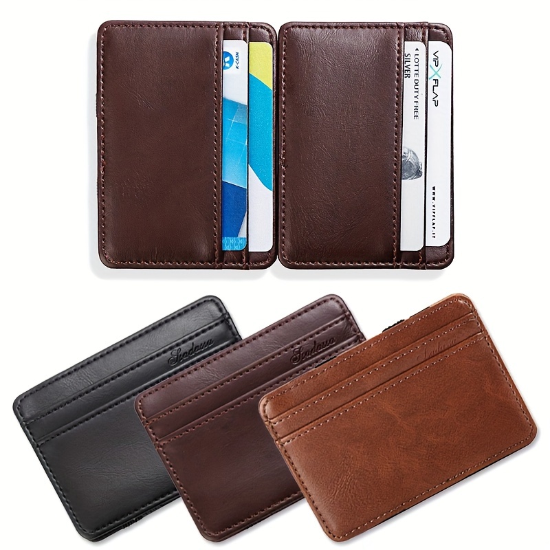 Business Card Holder Slim PU Leather Card Holder Men Magic Wallets Designer  Small Purse Male Hasp Retro Card Holder Mini Holders Business Card case