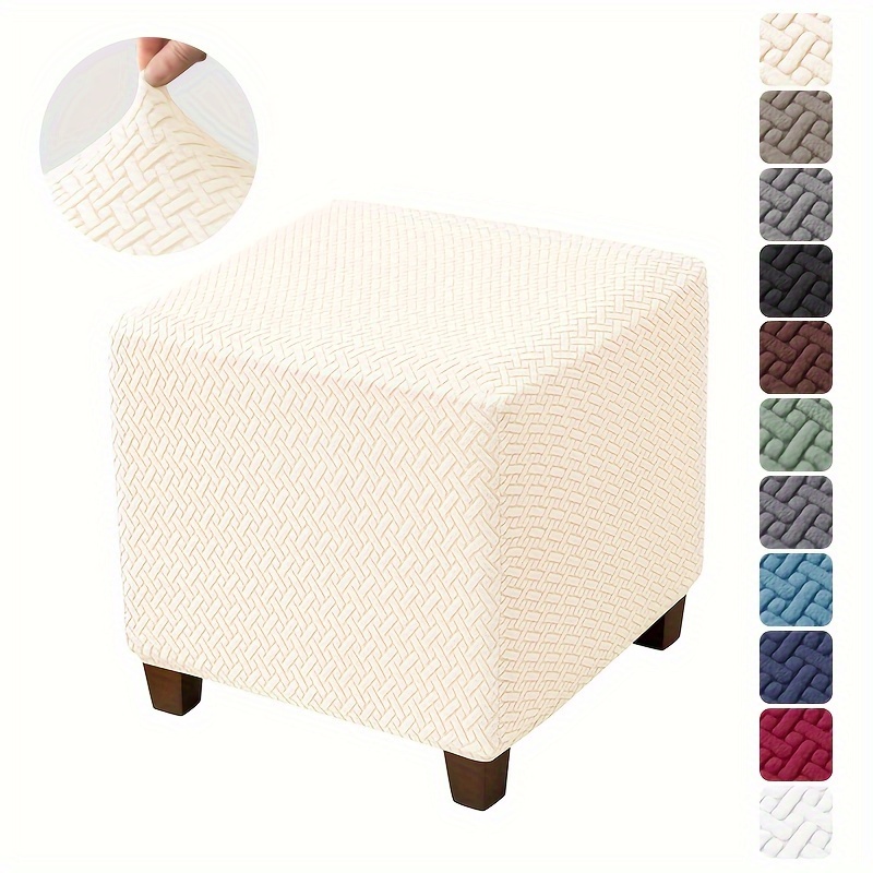1pc Stretch Ottoman Stool Cover Jacquard Elastic Square Footrest Covers All-inclusive Footstool Slipcovers Living Room