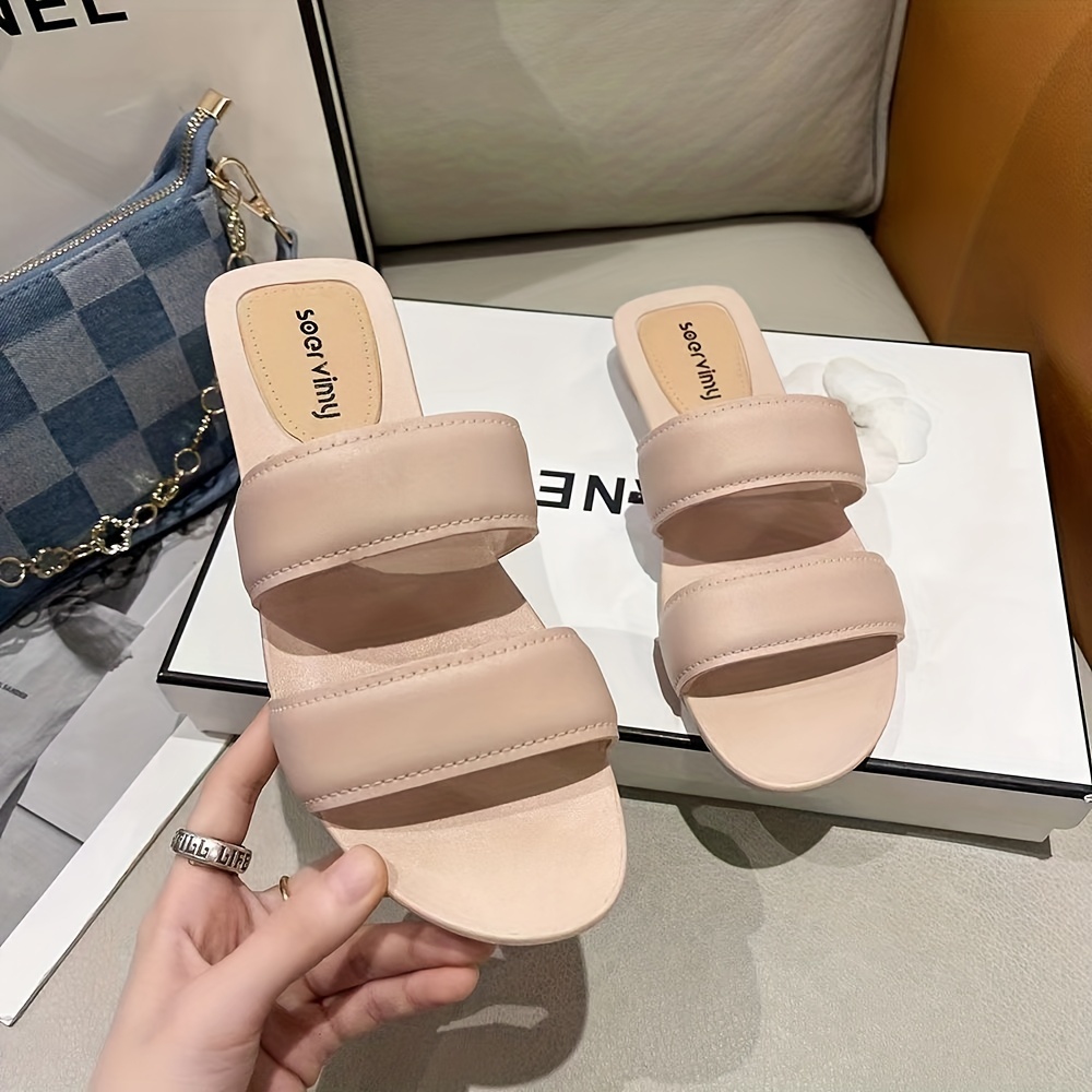 Women's Casual Flat Sandals, Trendy Square Open Toe Slip On Shoes, Comfy  Indoor & Outdoor Slides