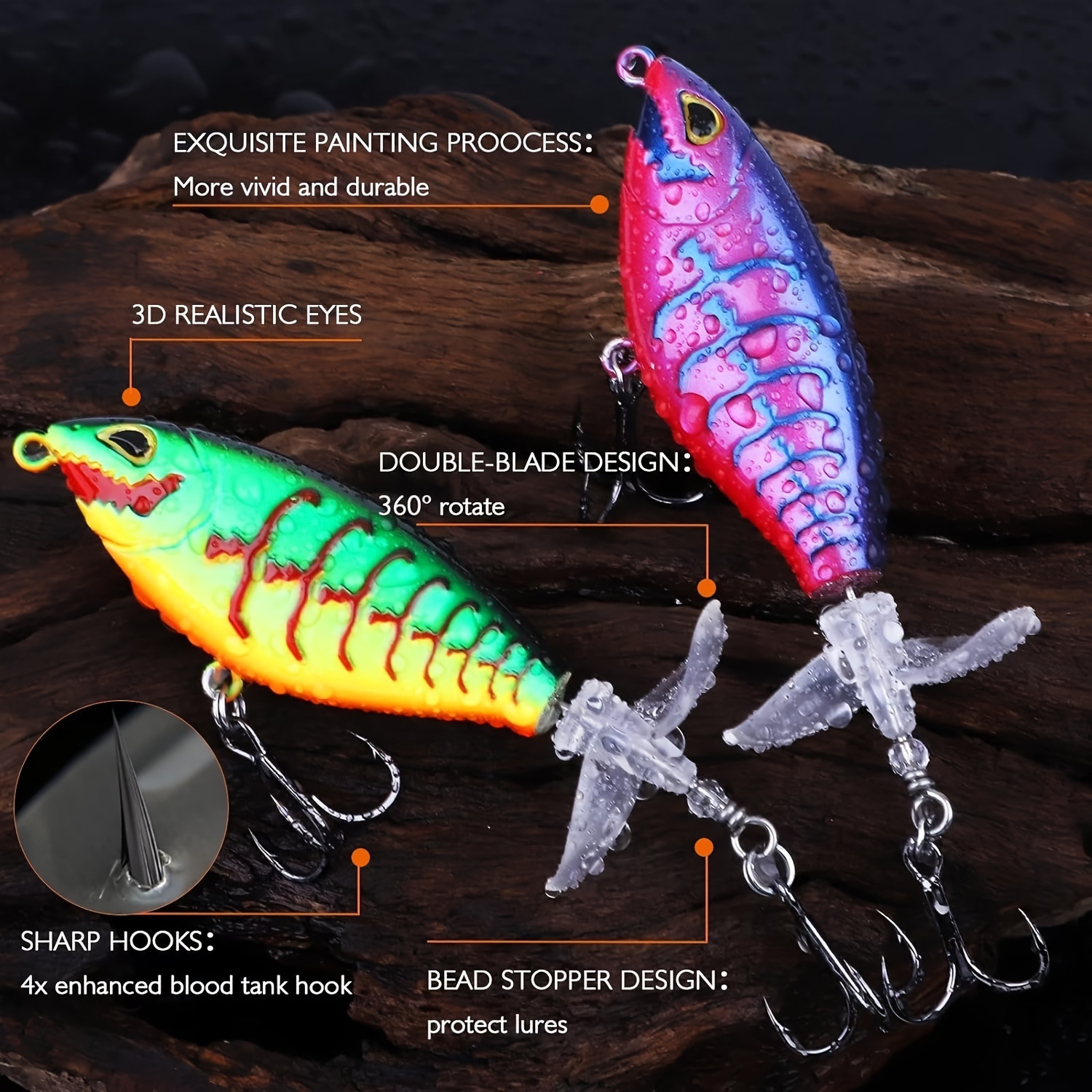  Topwater Fishing Lures with Rotating Tail, Freshwater