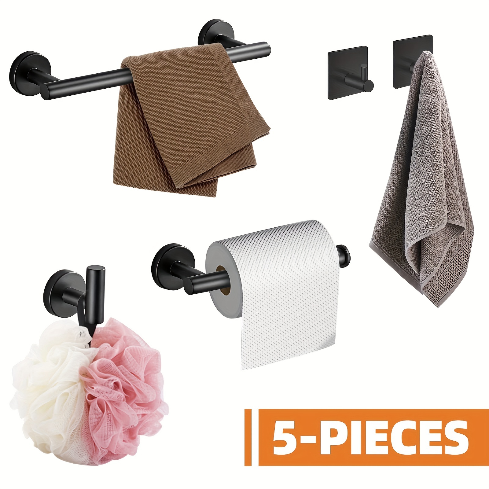 Black Stainless Steel Toilet Paper Holder with Hand Rack Set