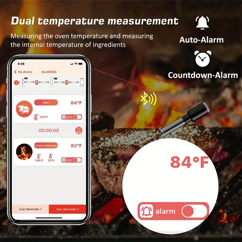 Multi Probe Digital Meat Thermometer Wireless For Oven Grill Kitchen BBQ