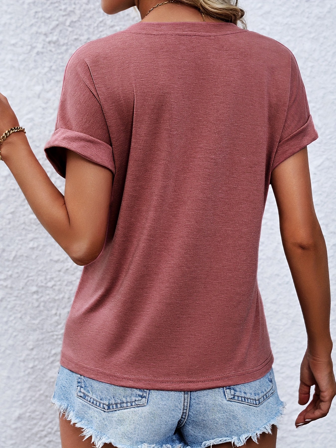 Short Sleeve Notch Neck T shirt Solid Casual Top Summer - Temu