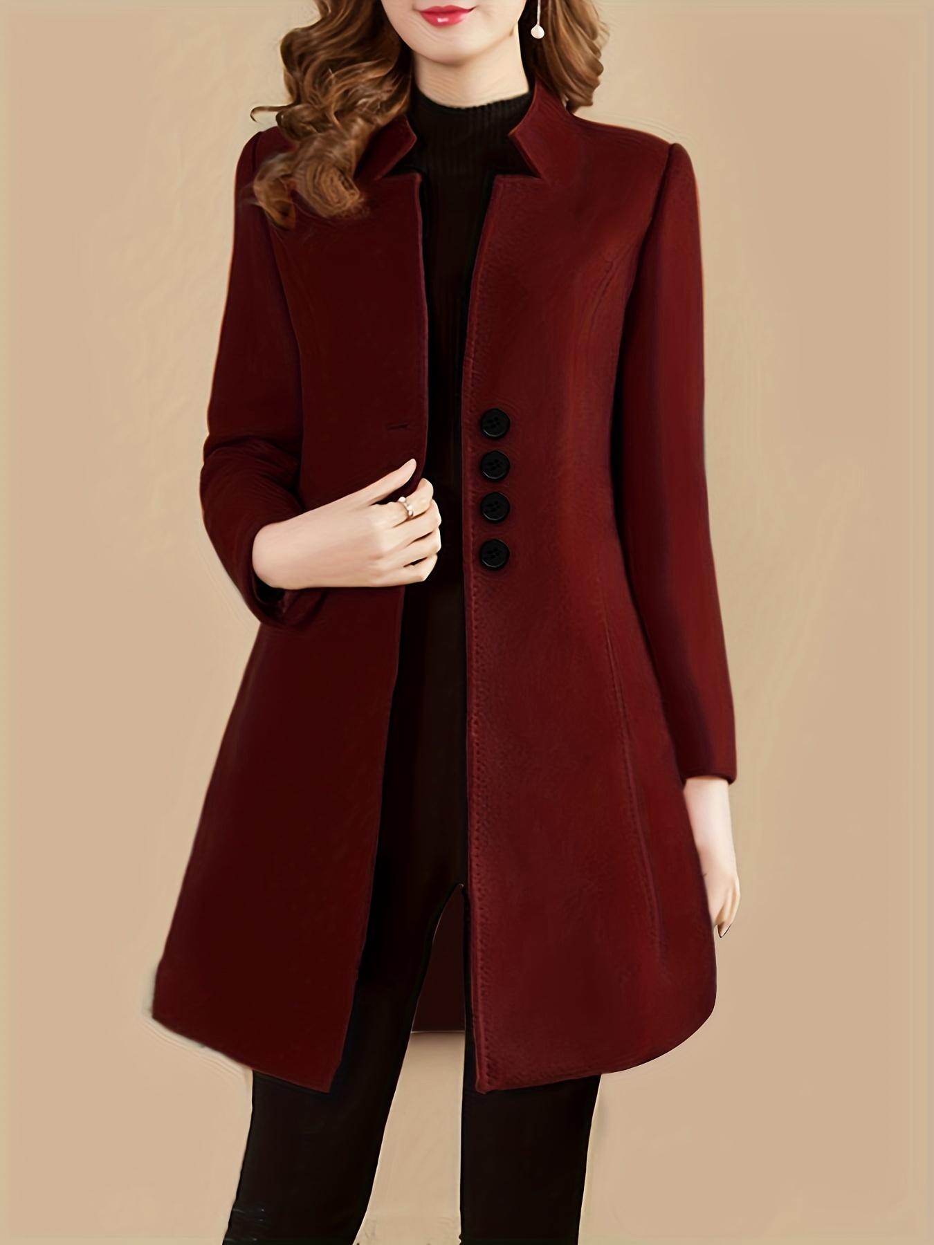 Single Breasted Solid Coat, Elegant Long Sleeve Versatile Outerwear,  Women's Clothing