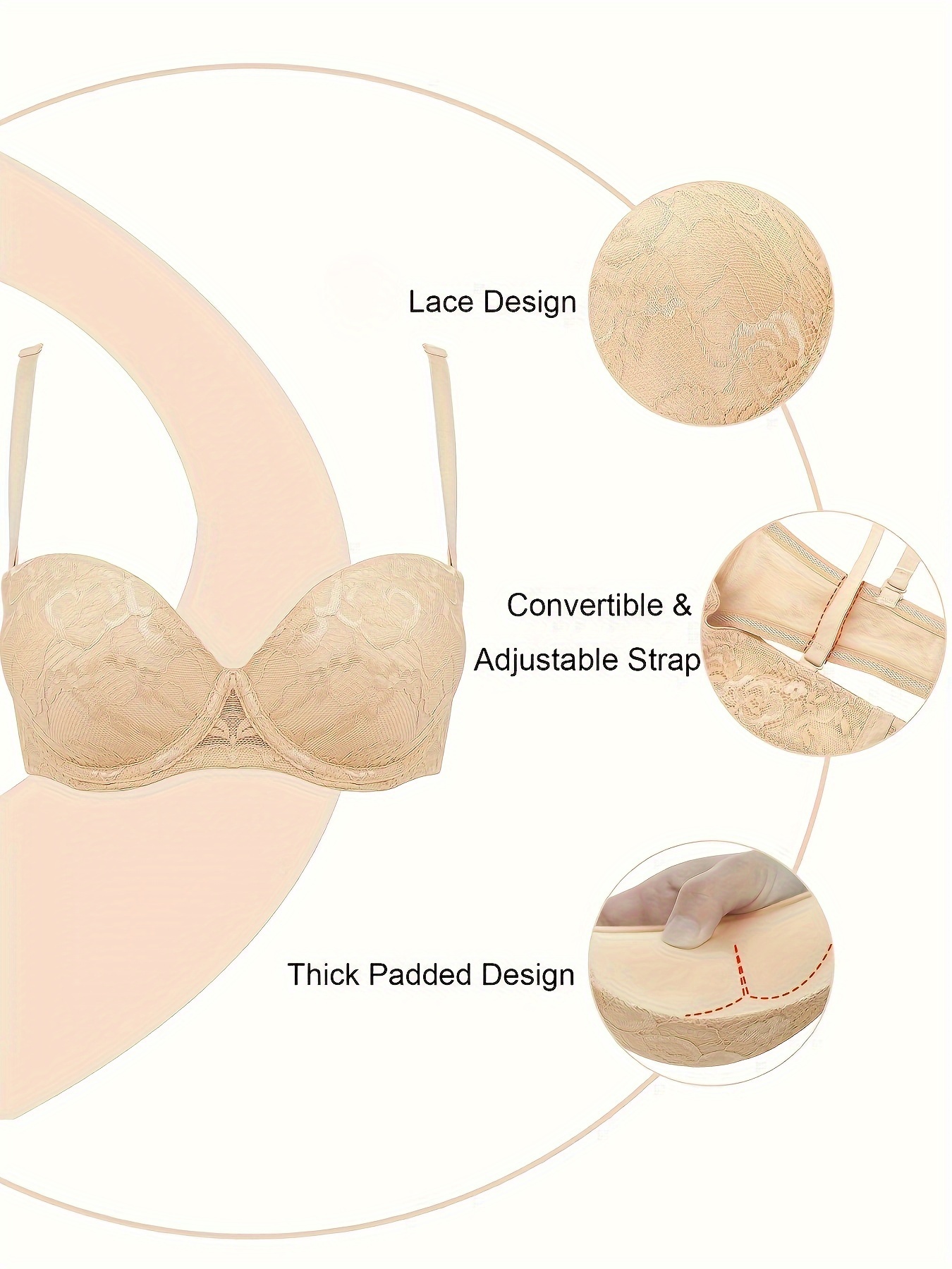 Bras for Women No Underwire Womens Large Size Adjustable Push Up Thin  Underwear with Underwire Half (Beige, 75D) at  Women's Clothing store