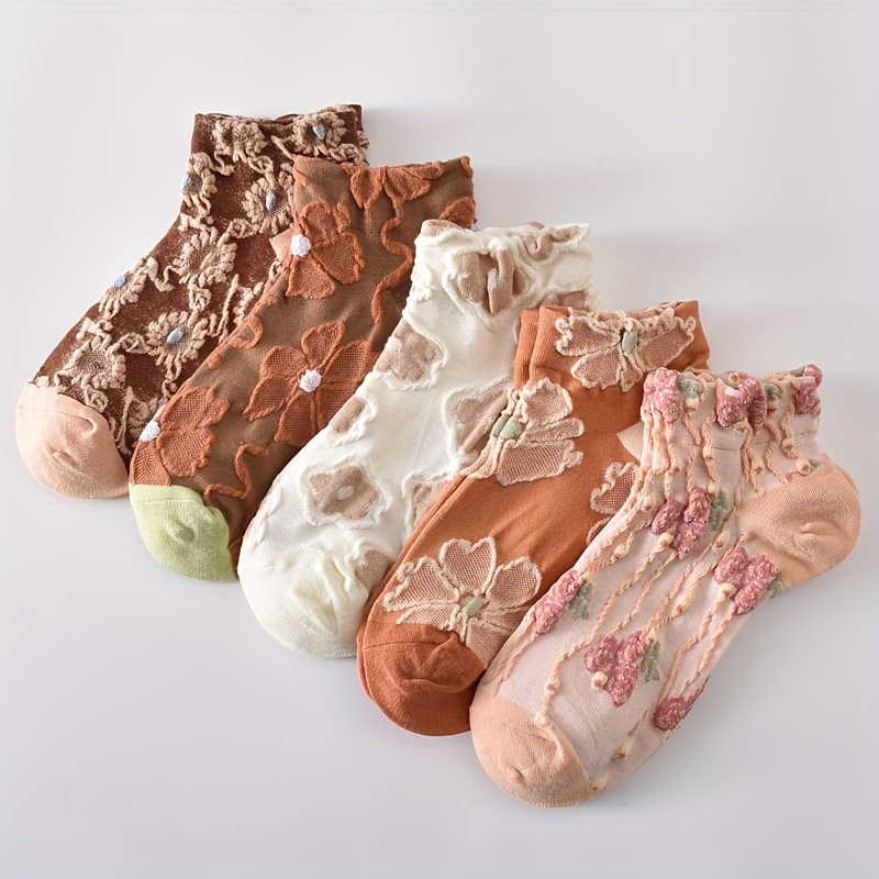 4 pares de calcetines cortos con estampado floral, cómodos y transpirables,  estilo corte bajo, calcetines tobilleros, medias y calcetería para mujer -  Temu