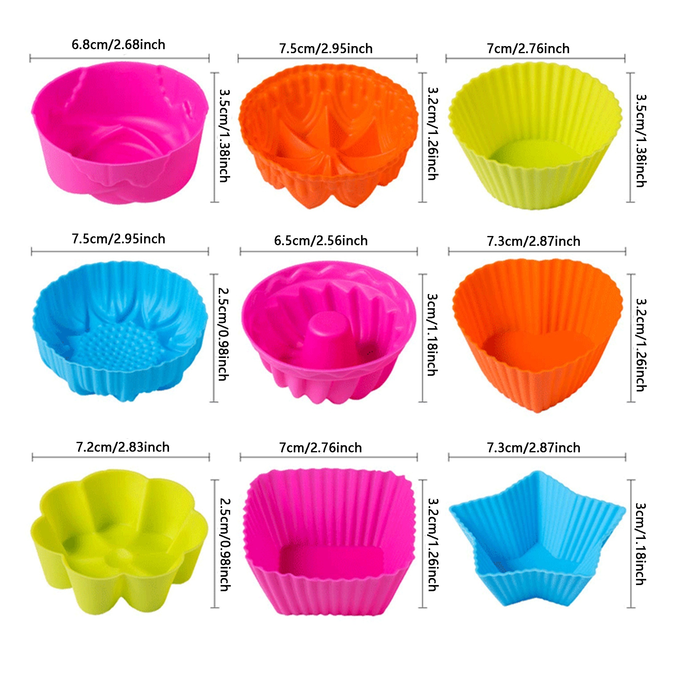 36 Pcs Silicone Muffin Mold, Baking Accessory, Non-Stick Cupcake Mold,  Individual Baking Mold, 4 Patterns Round Star Flower Heart, 6 Color, Easy