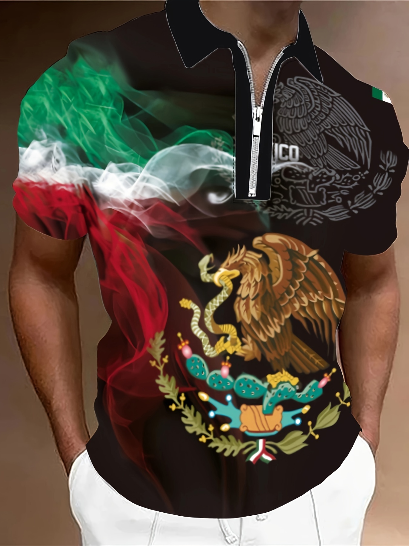 Camisas informales de manga corta con cremallera y estampado de bloques de  color para hombre, jerseys con cuello de solapa, ropa de hombre para verano  - Temu Mexico