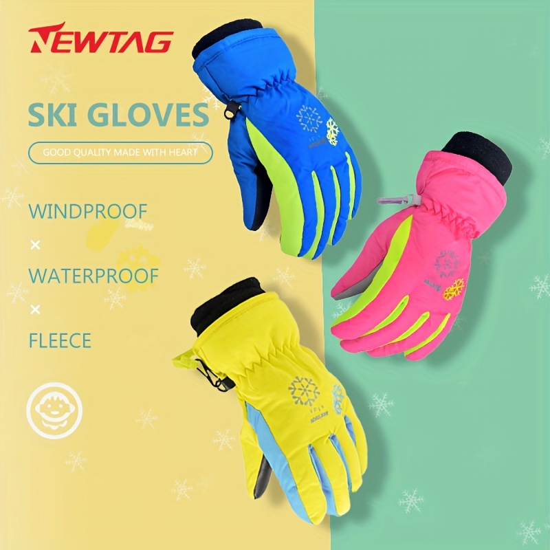 Ski gloves children's cartoon bear winter warm velvet 8-12 years old  waterproof