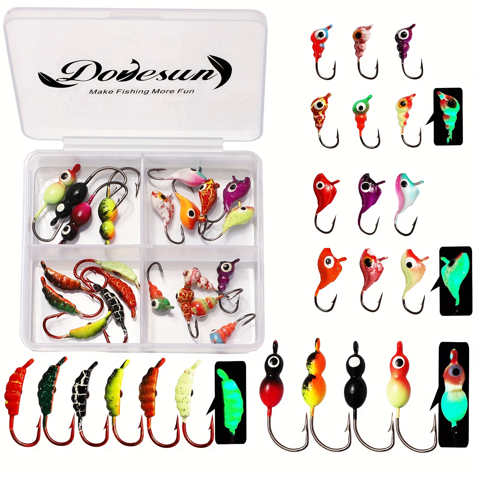 * 22pcs Ice Fishing Jigs Kit, Ice Fishing Hooks - Glow In The Dark - Ice  Fishing Lures For Walleye Perch Jigs Heads For Ice Crappie Jigs With Ta
