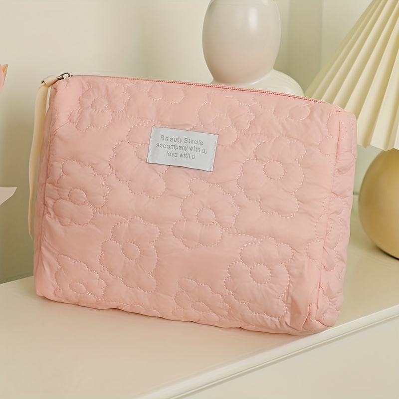 Flower Quilted Cosmetic Bag Set Aesthetic Makeup Organizer - Temu