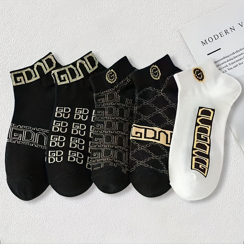 

5 Pairs Letter Graphic Socks, Soft & Comfy Unisex Low Cut Ankle Socks, Women's Stockings & Hosiery