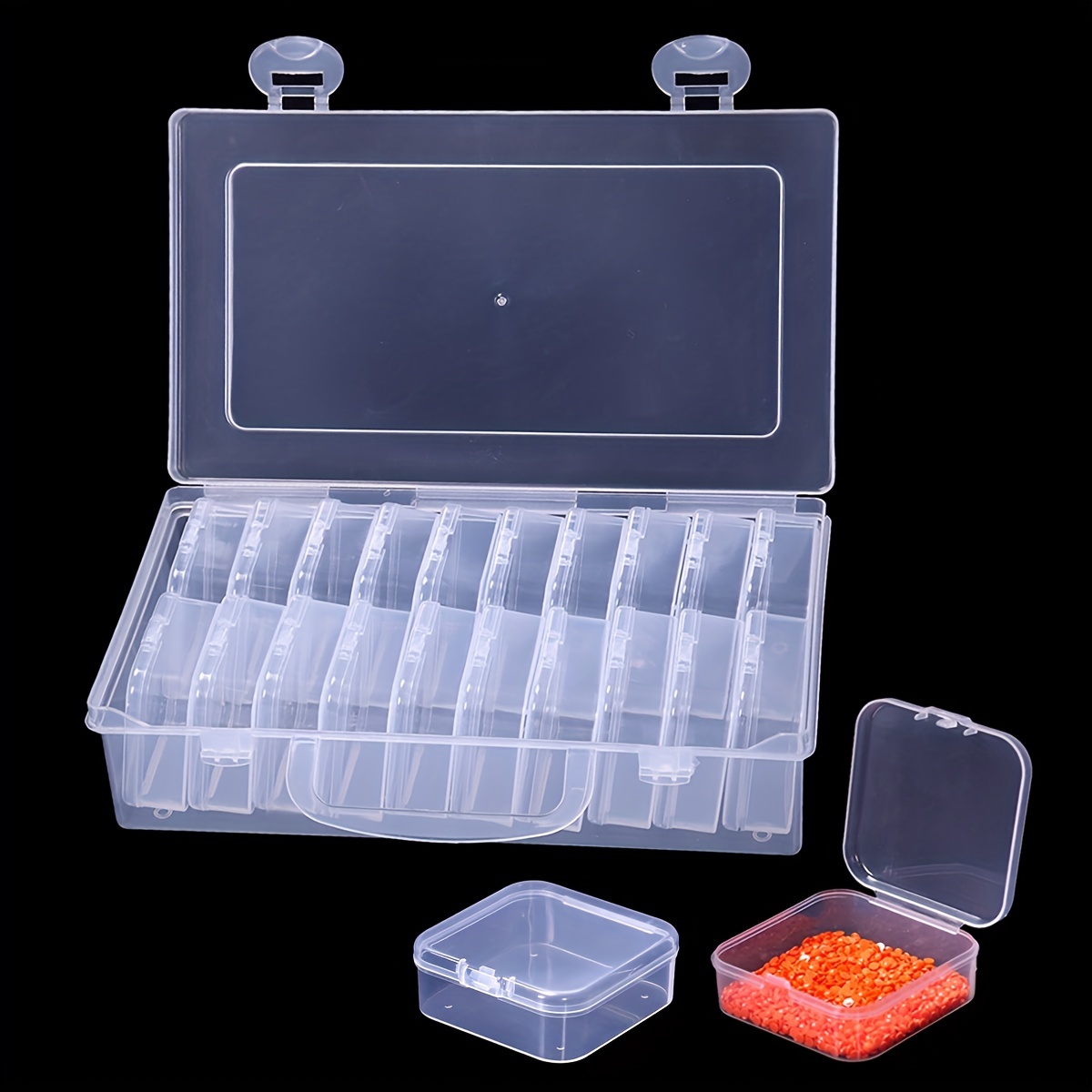 Clear Plastic Bead Storage Boxes Hinged Lids Perfect Storing - Temu