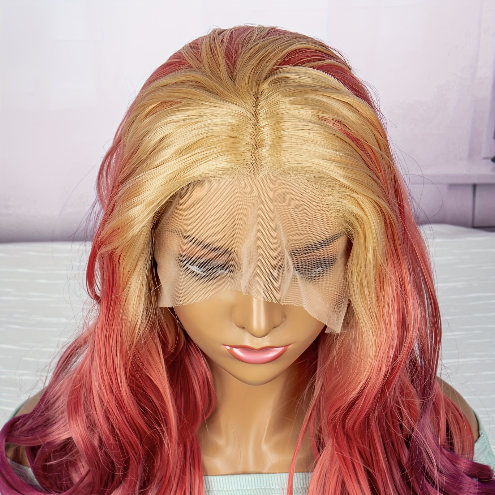 Pink to Red Ombre Pink Lace Front Wig Synthetic Hair Wig Heat Safe