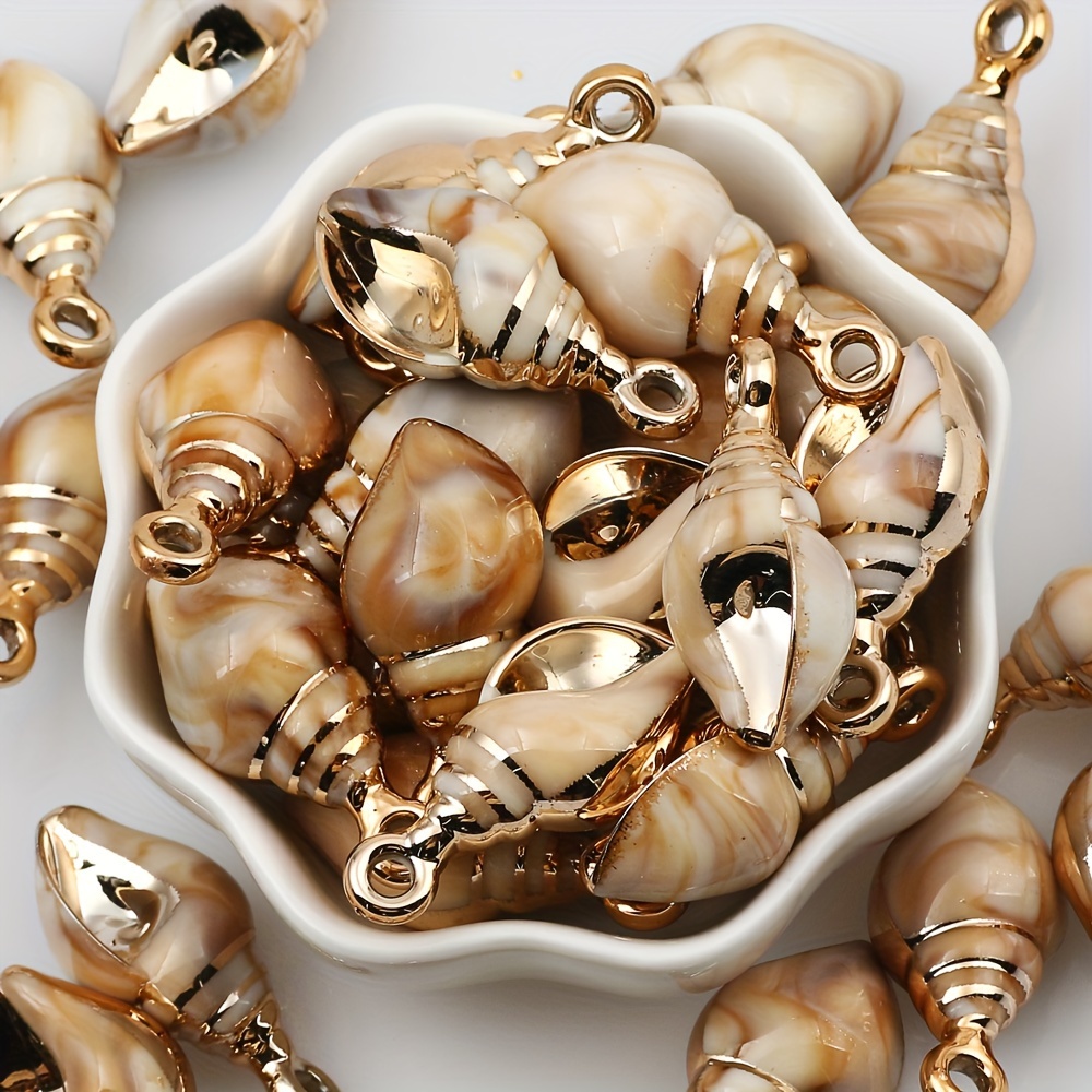 

10pcs 32x15mm Golden Seashell Acrylic Loose Spacer Beads For Jewelry Making, Diy Bracelet Necklace Making Accessories