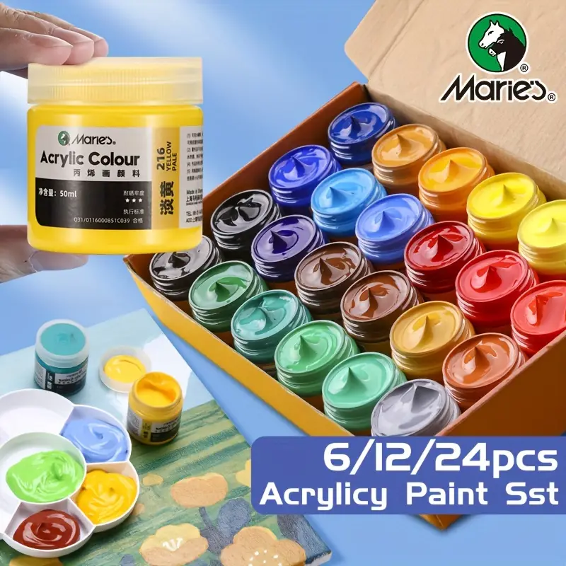 Marie's Professional Acrylic Paint Set, 6/12/24 Colors Craft Paints In  Bottles, Each, Rich Pigmented, Water Proof, Premium Bulk Acrylic Paints For  Artists, Beginners, Adults & Hobby Painters On Canvas Rocks Wood Ceramic