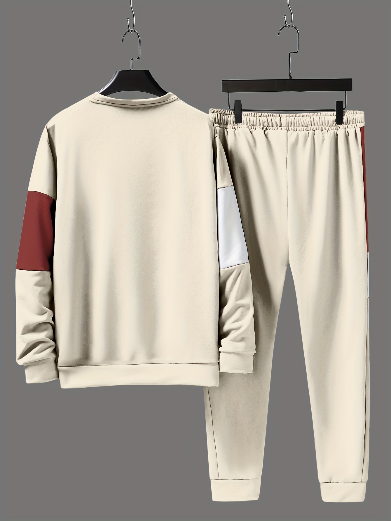 Plus Size Men's Contrast Color Sweatshirt Sweatpants Set - Temu