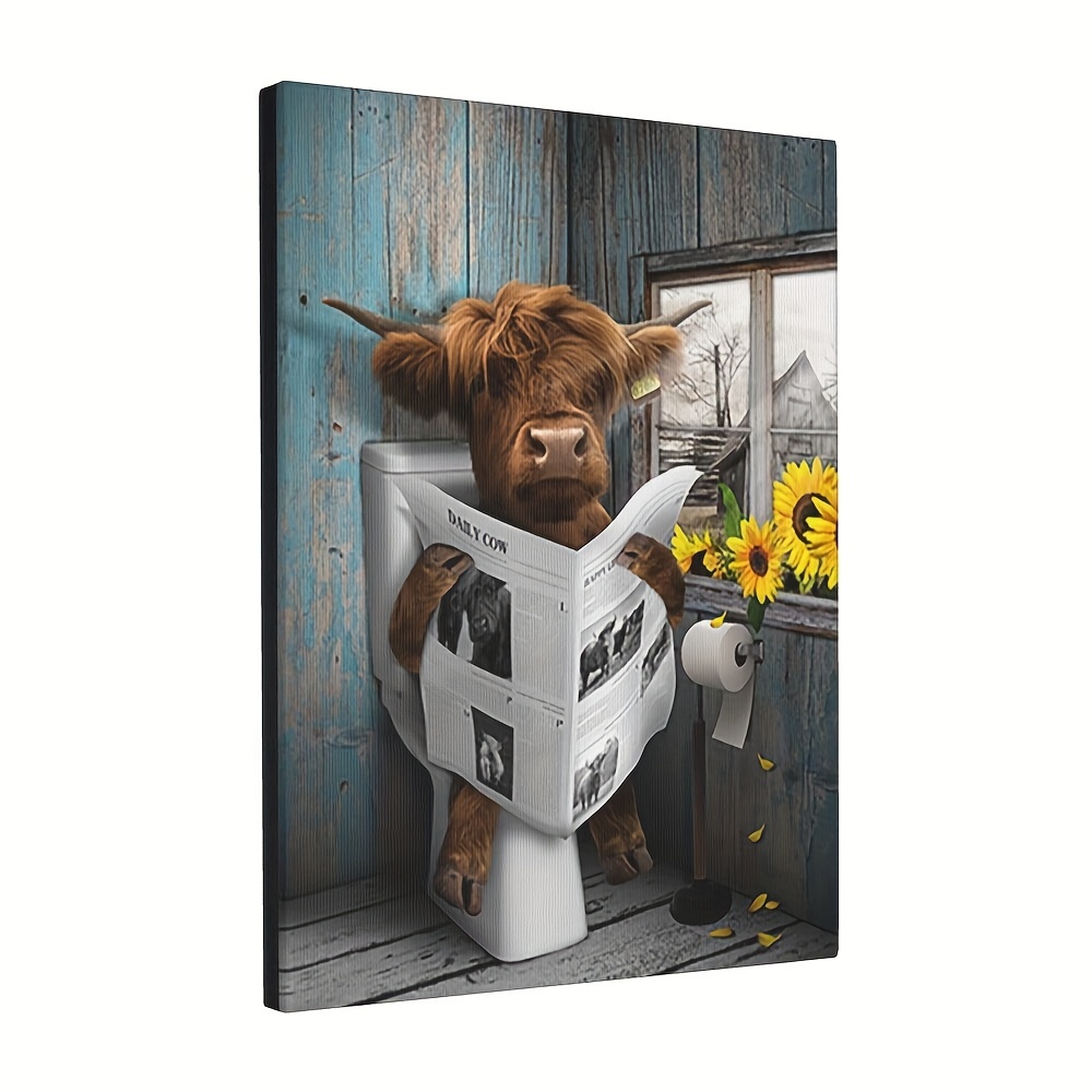 

1pc, Highland Cow Bathroom Decor Funny Wall Art Farmhouse Picture, Canvas Painting Wall Decor, Home Bedroom Kitchen Living Room Bathroom Hotel Cafe Office Decor Poster, No Frame, 12x16"