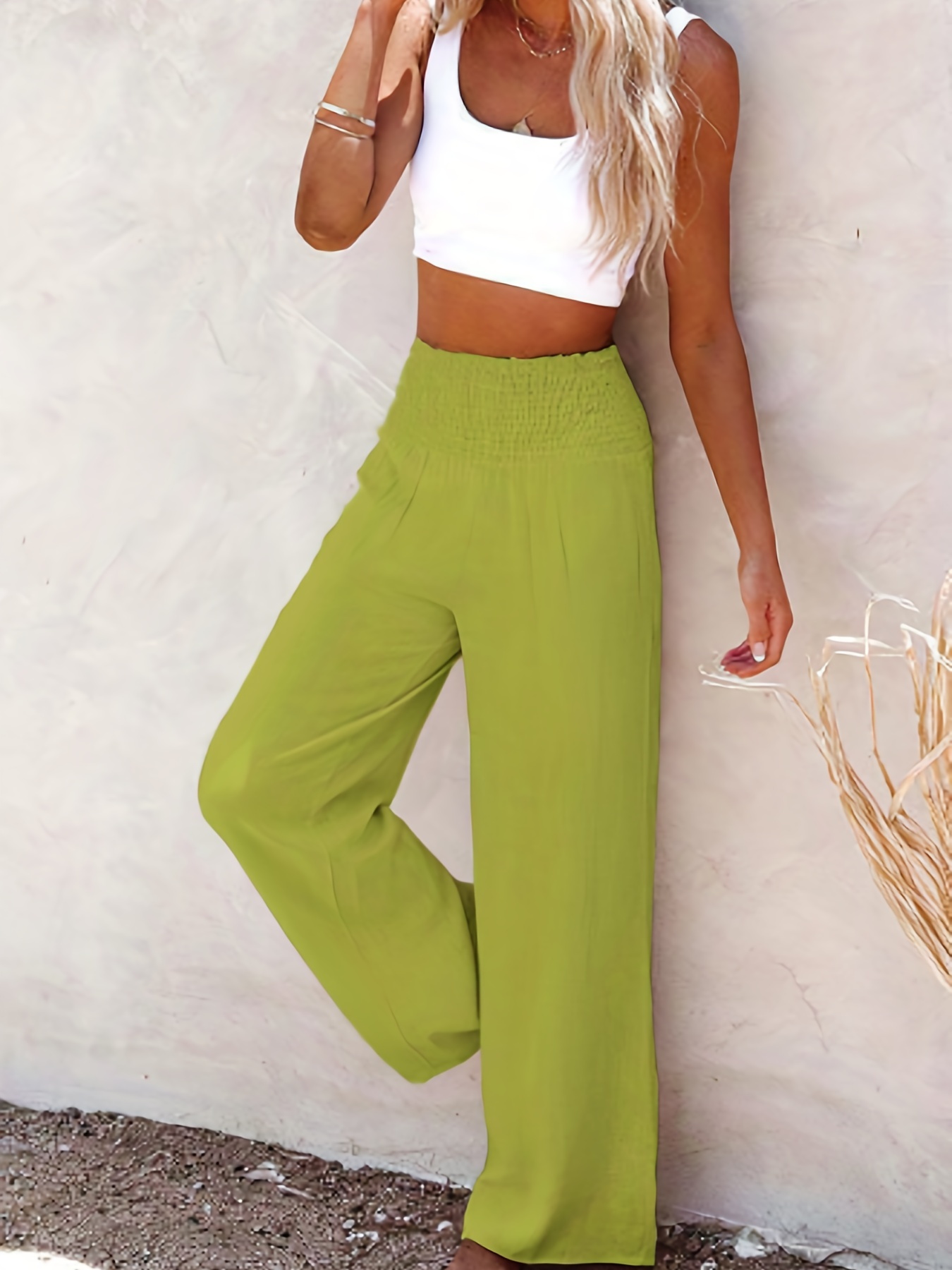 Light Green Solid Full Length Casual Women Loose Fit Pants - Selling Fast  at