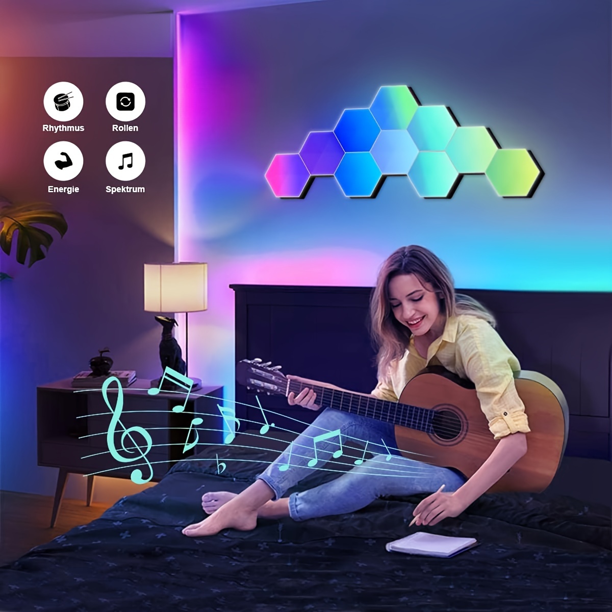 8Pack Hexagon Light Panels Smart RGB LED Lights w/Music Sync App Remote  Control