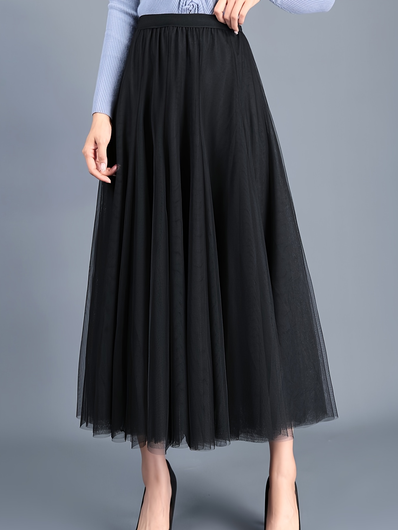 Solid Layered Mesh Skirt Versatile Skirt Spring Fall Women's
