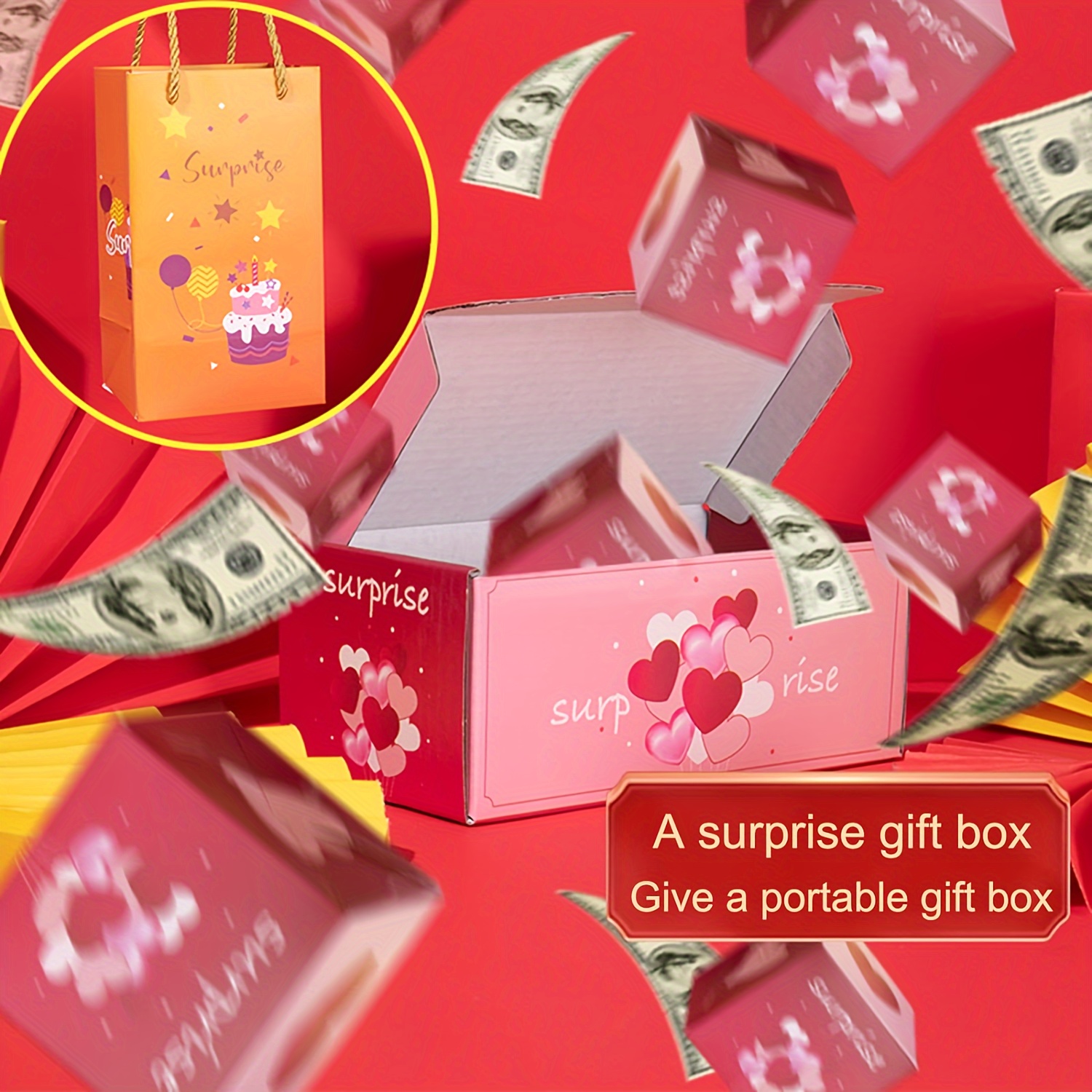 Surprise Box Gift Box,Bounce Surprise Gift Box,Surprise Gift Box Explosion  for Money Creativity Folding Bouncing Red Envelope Gift Box,for
