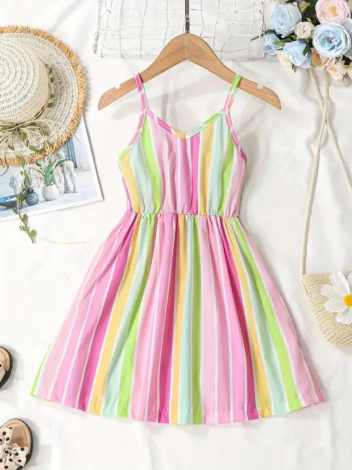 toddler girls colorful striped v neck cami dress for party beach vacation kids summer clothes