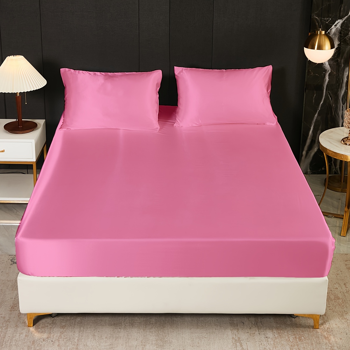 1pc satin solid color fitted sheet only fitted sheet without pillowcase soft bedding for bedroom   hotels details 33