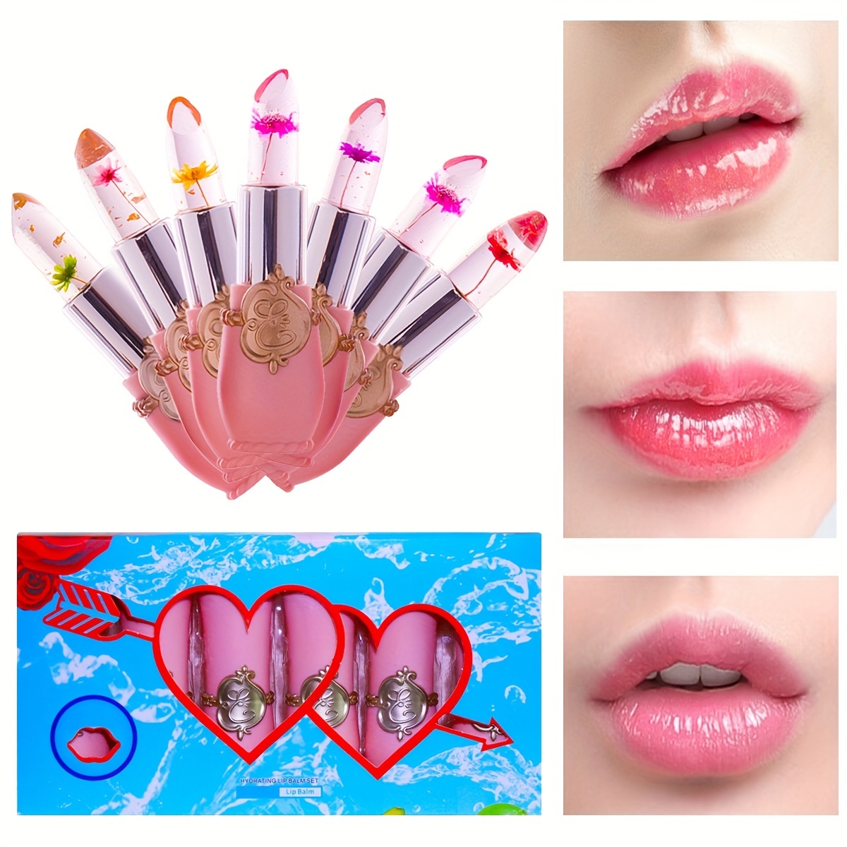 Crystal Flower Jelly Lipstick Set,magic Temperature Color Changing Lip  Gloss Ph Lipstick Color Changing Jelly Lipstick Waterproof Moisturizer Lip  Balm - Temu
