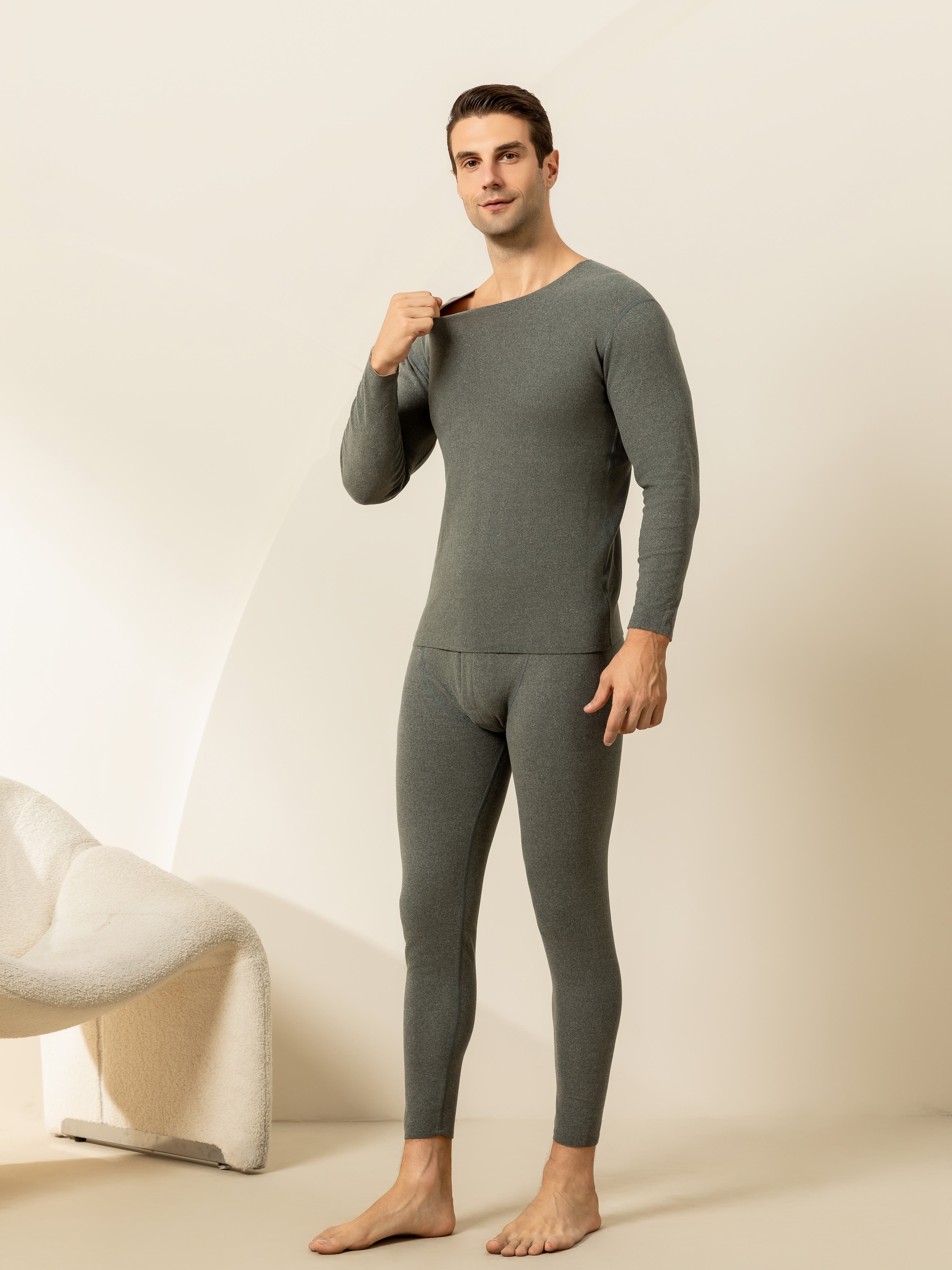 Men Long Thermal Underwear Set Warm Top + Bottom Thin - Temu Canada