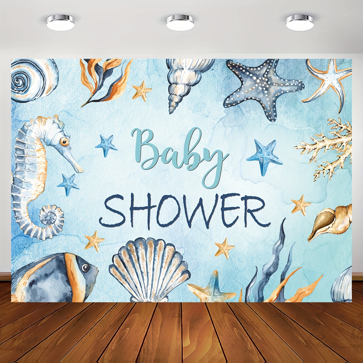 1pc Summer Ocean Baby Shower Background Undersea Boy Baby Shower Background  Starfish Ocean Theme Newborn Party Decoration Cake Table Banner 7x5ft