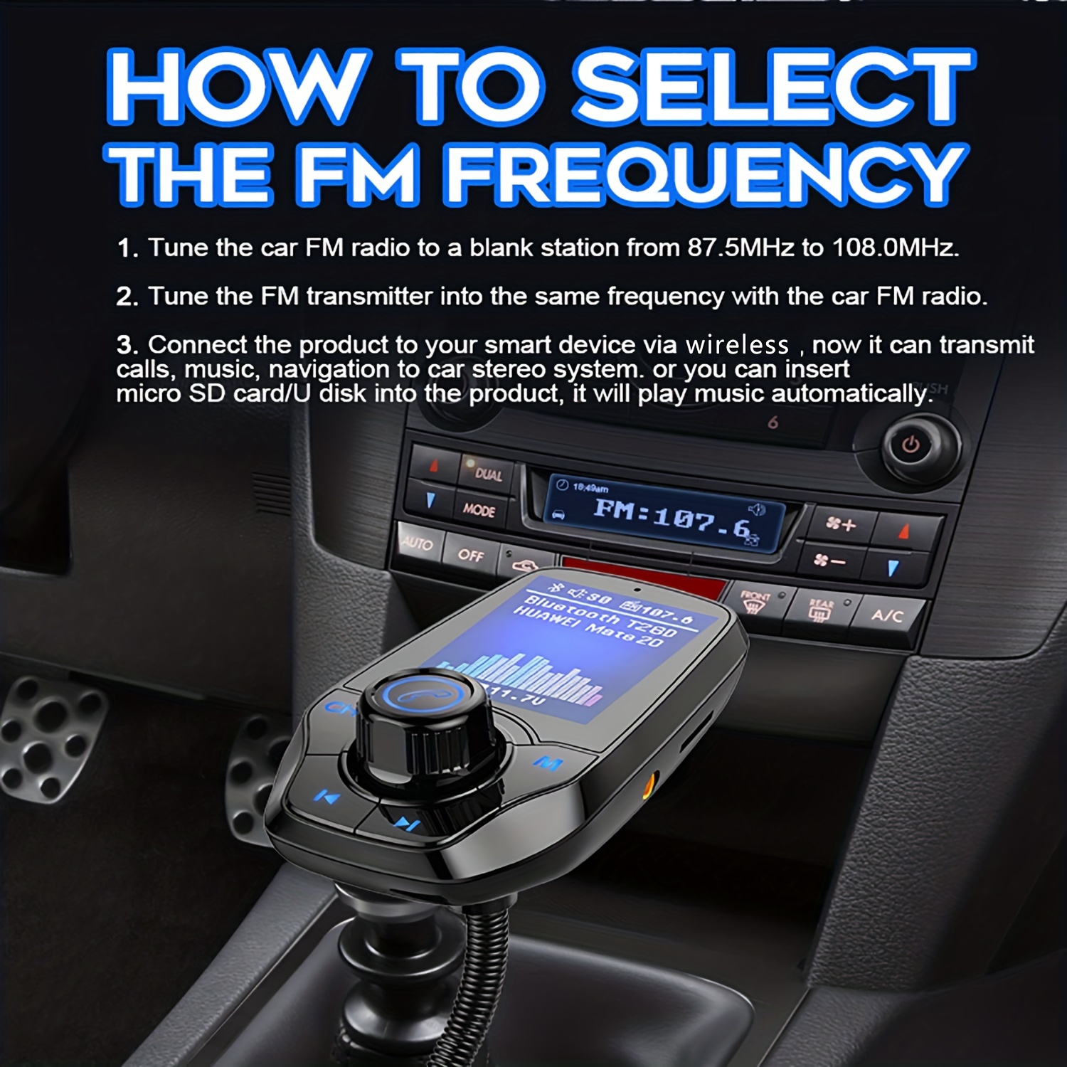 Transmetteur FM pour voiture bluetooth avec fonction mains libres, Transmetteurs FM / BT