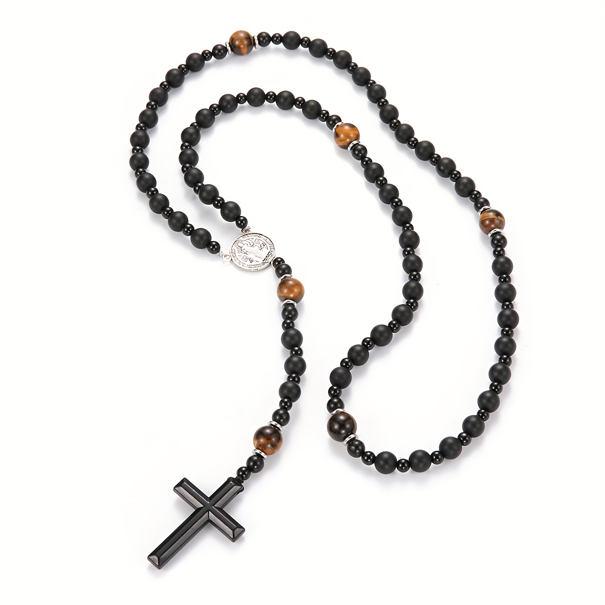 Trendy Black & Yellow Tiger Eye Beaded Pendant Necklace