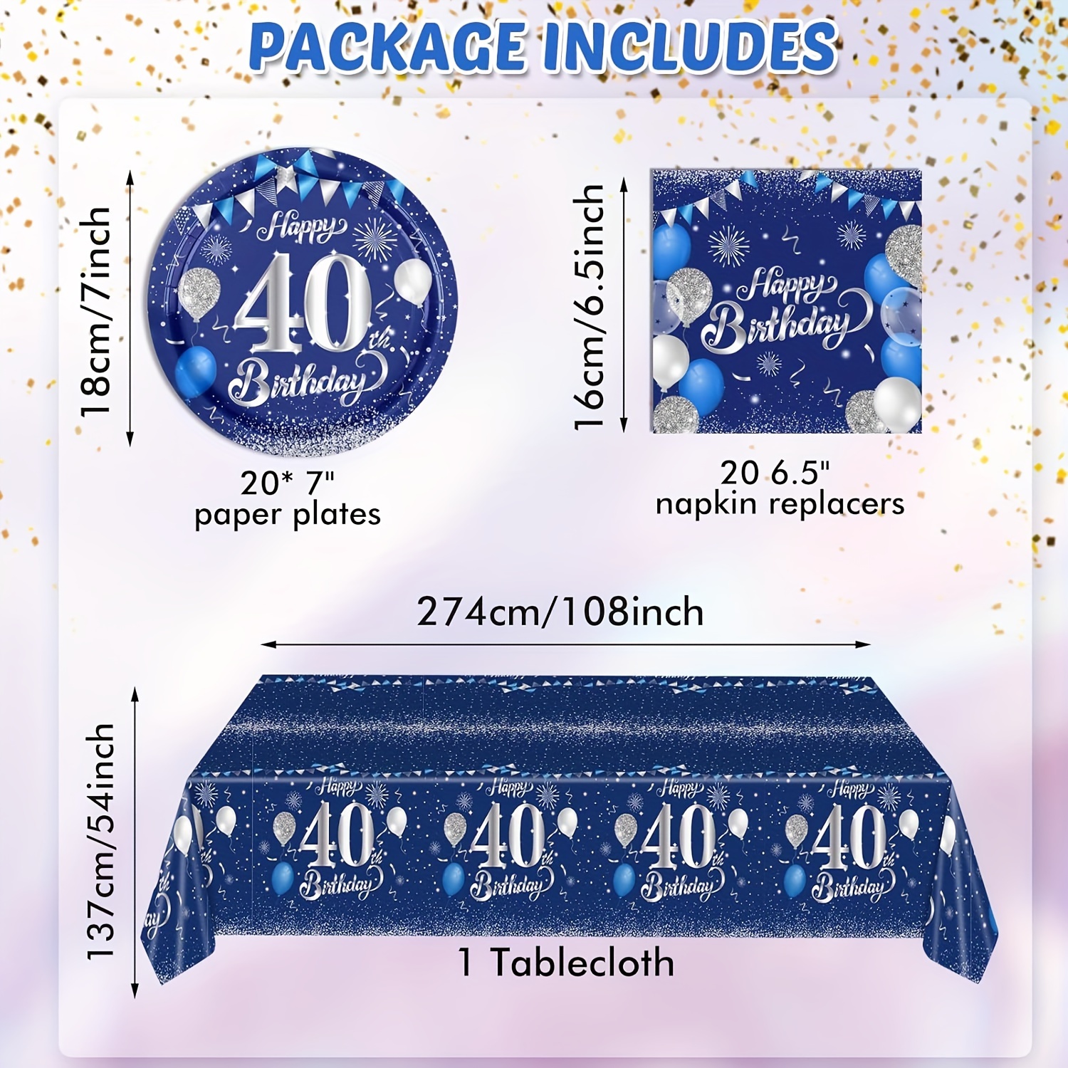 Navy Blue 40th Birthday Blue Silvery Number Theme Party - Temu