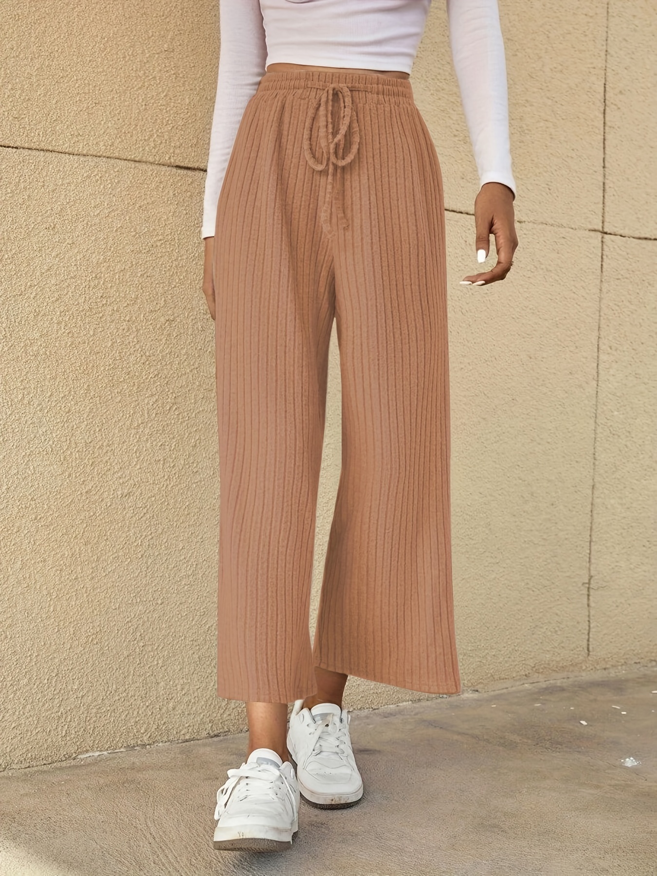 High Rise Sweater Knit Cropped Pants