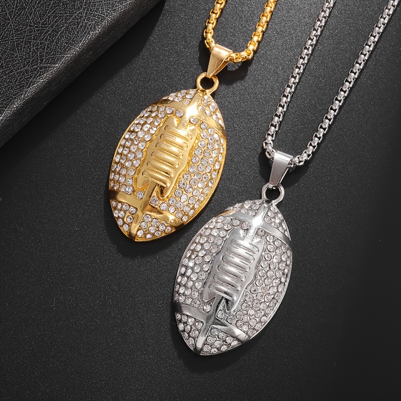 

1pc Fashionable And Hip-hop Sports Style Zirconia Rugby Pendant Necklace For Men And Women, Daily Leisure, , Fashionable,, Trendy, Versatile Jewelry Gift