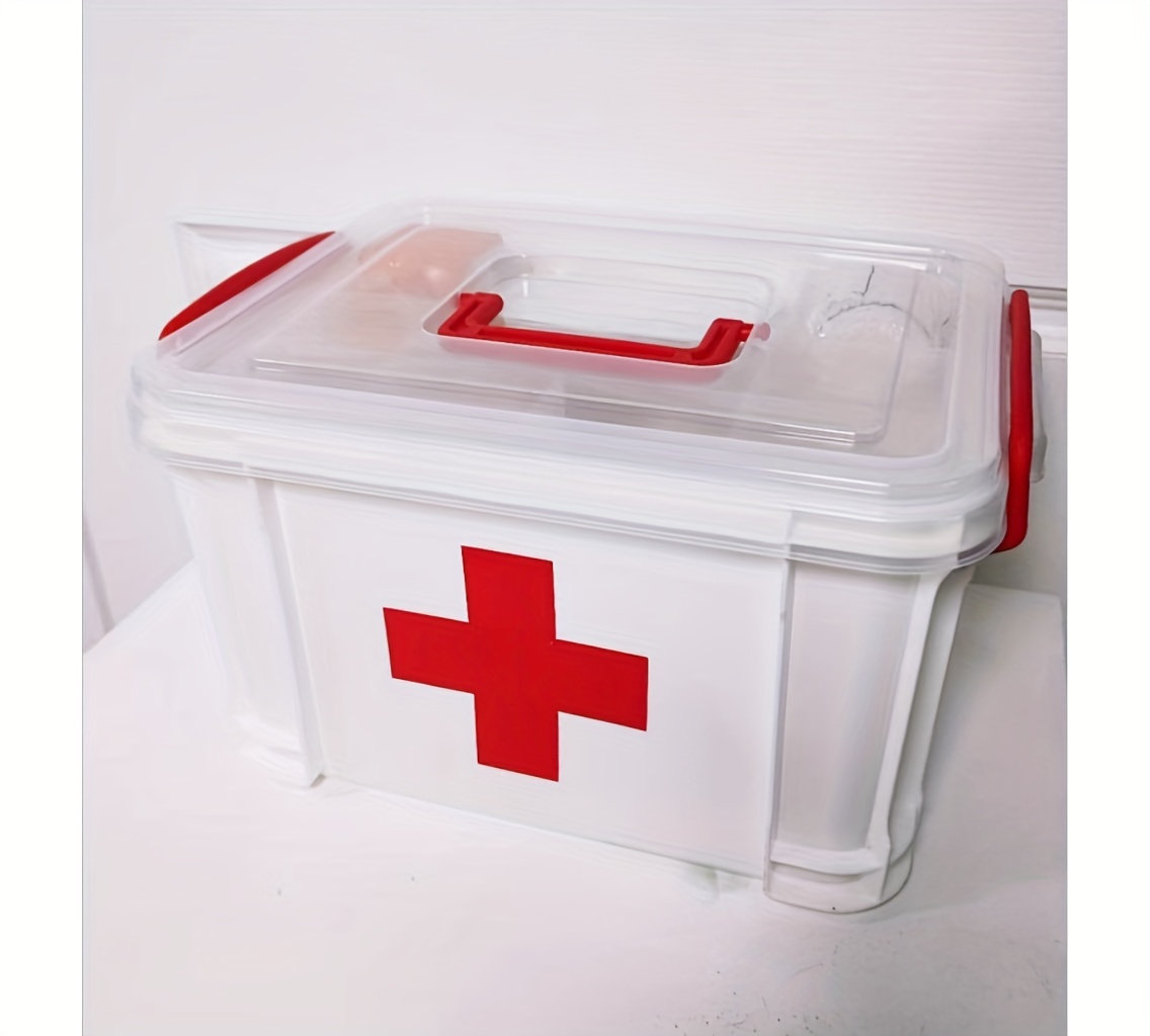 First Aid Box Storage Medicial Box Kit Tin Lid Container Medicine Cabinet 2  Tier