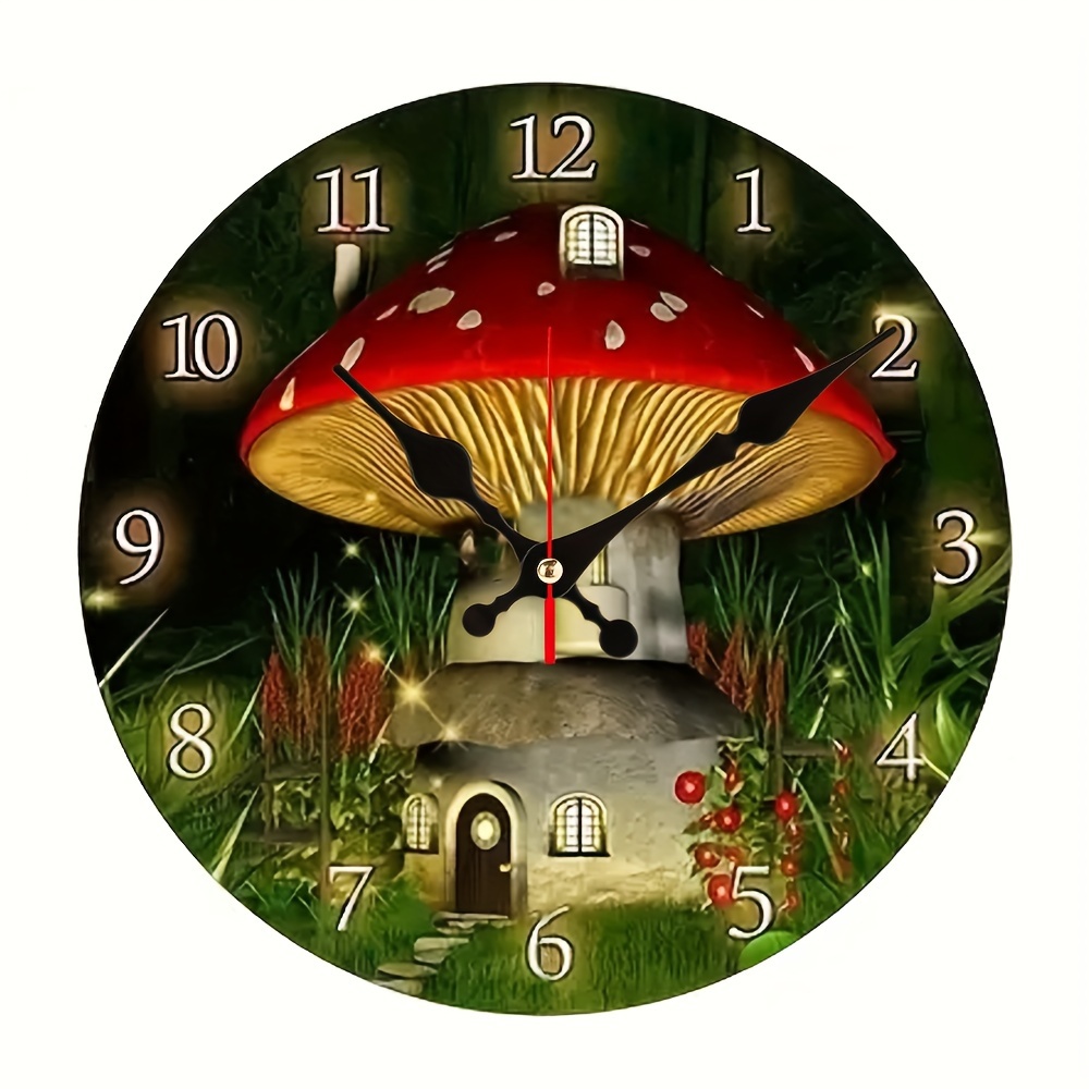 

1pc Mushroom Pattern Wall Clock, Room Fairy House Nursery Whimsical Decor Xmas Gifts Aa Battery (not Included)