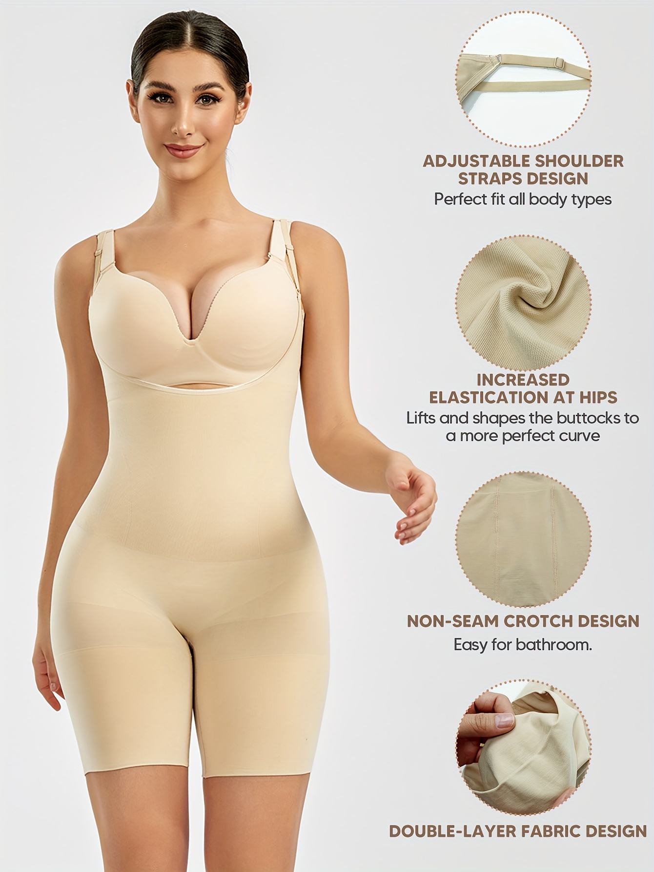 Solid Ribbed Shaping Romper Tummy Control Butt Lifting - Temu