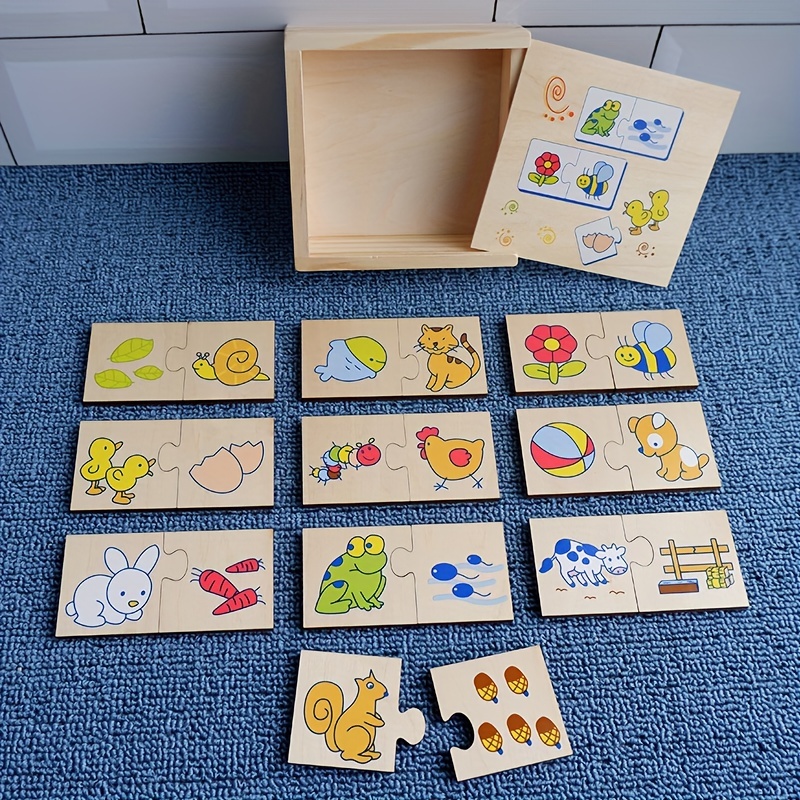 Montessori Puzzle - Box of 5 wooden puzzles of 2 to 6 pieces