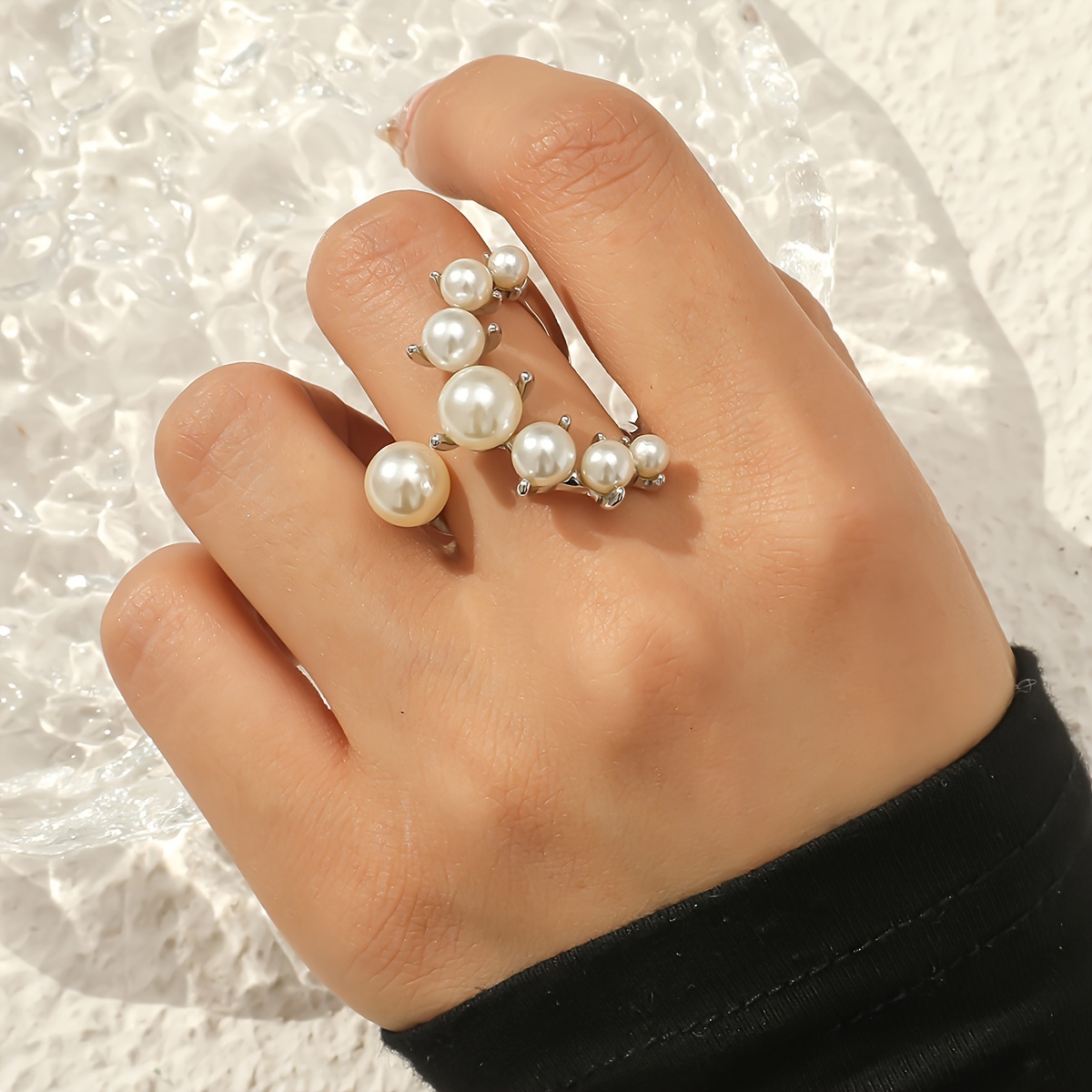 French Romantic Ring with Spherical Stone, Adjustable, Party Accessory