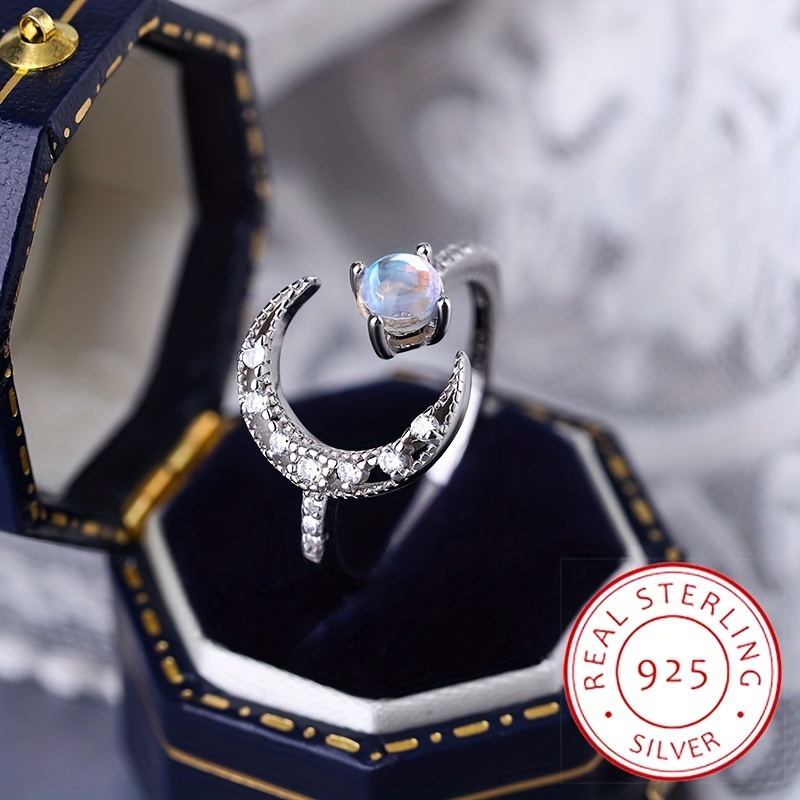 Moonstone Moon & Earth Adjustable Cuff Ring