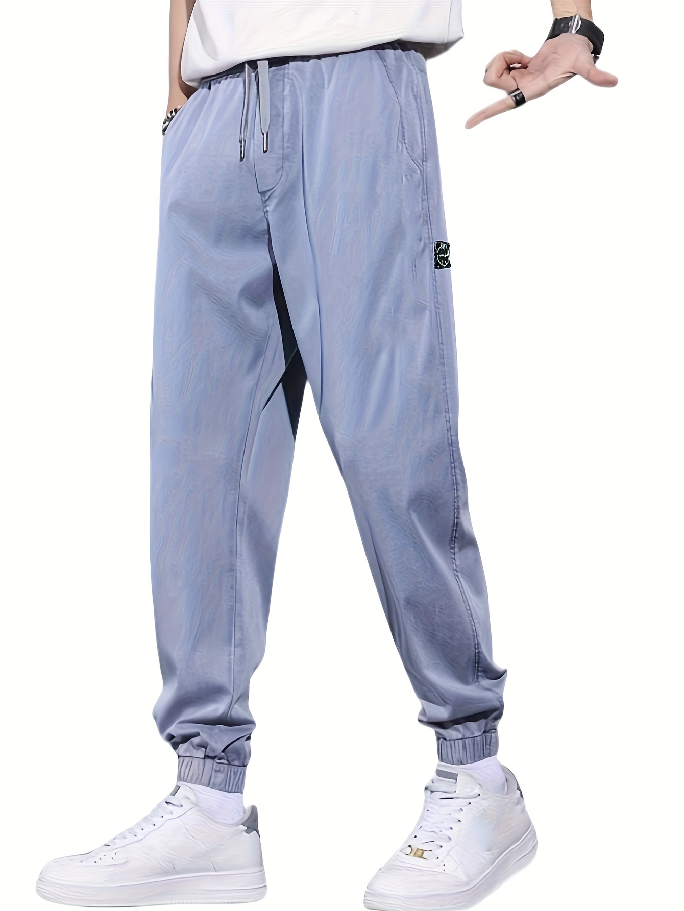 Pantalones deportivos de mezclilla lisos a la moda para hombre de talla *  pantalones vaqueros informales de gran tamaño con tela ligeramente elá