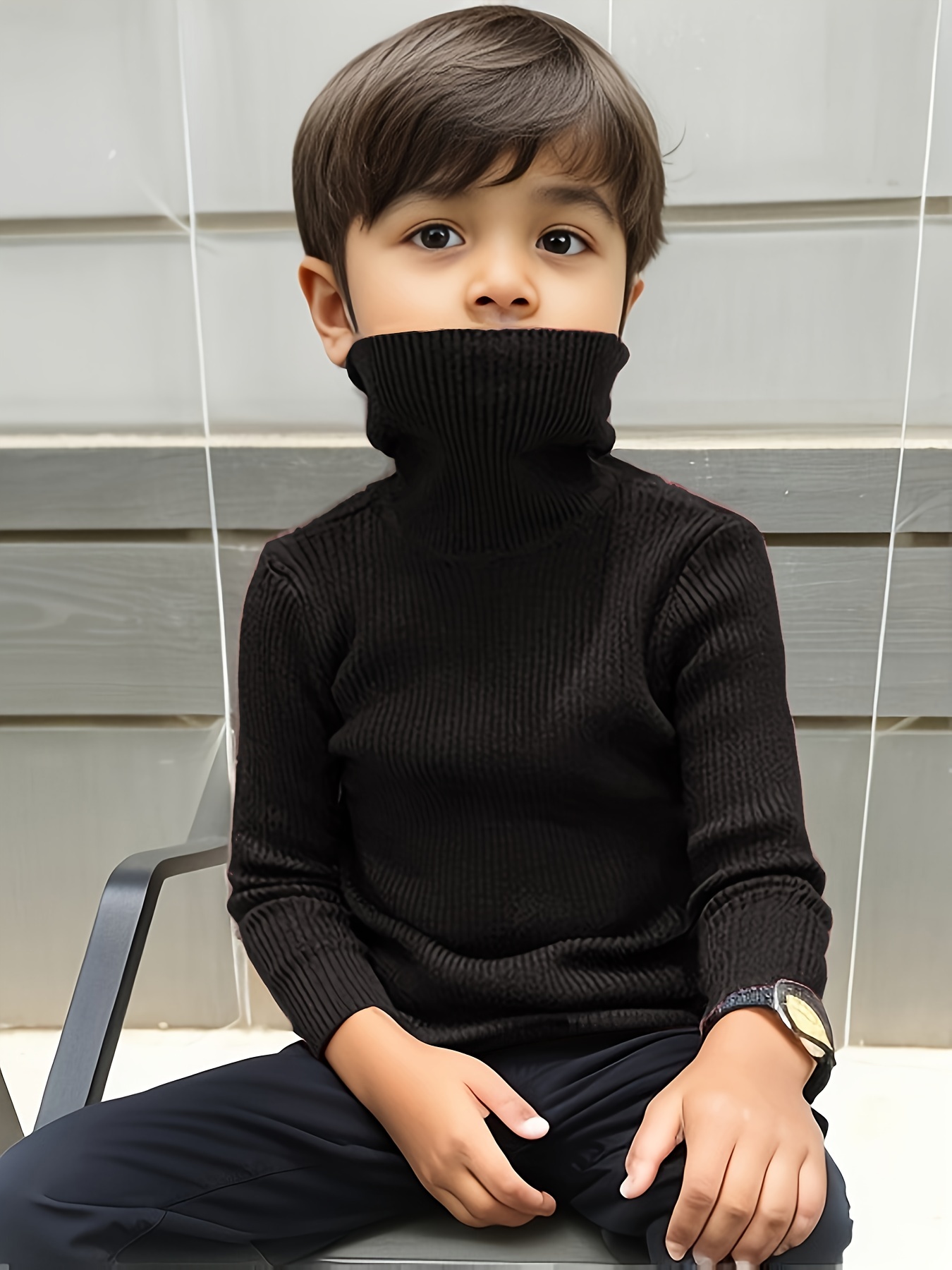 BASIC TURTLENECK KNIT SWEATER - Black